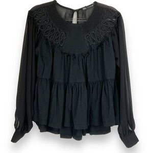 Zara‎ Top Boho Tiered Embroidered Loose Sheer Womens Size M